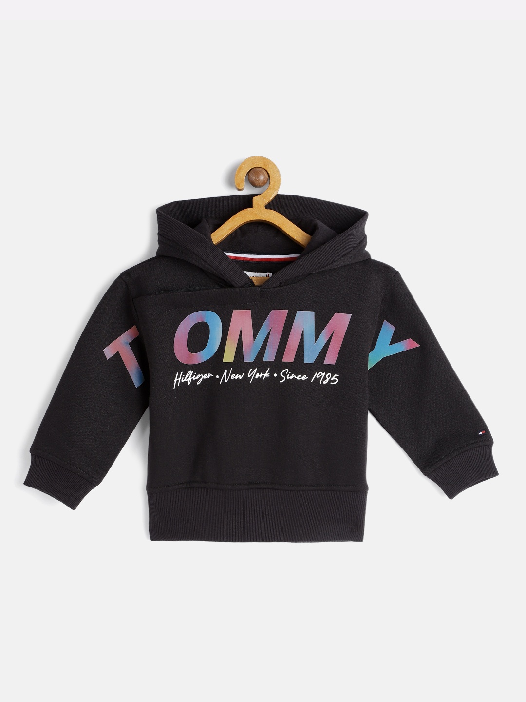 

Tommy Hilfiger Girls Black MULTI SHINE Brand Logo Printed Hooded Sweatshirt