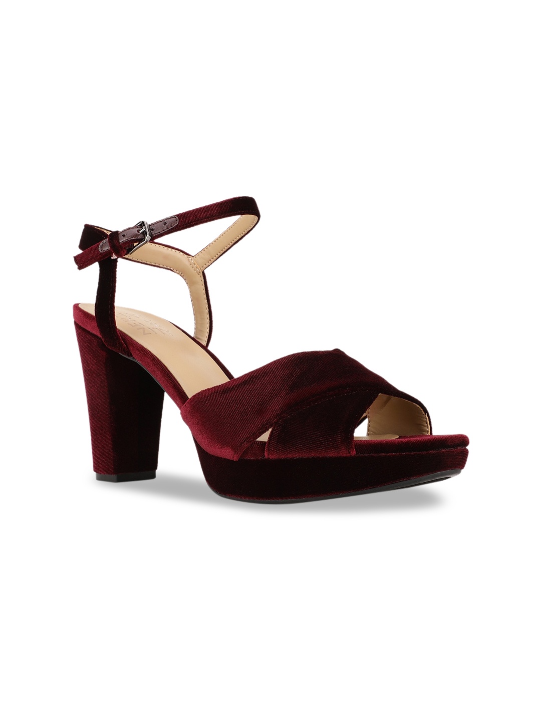 

Naturalizer Maroon Leather Block Sandals with Buckles