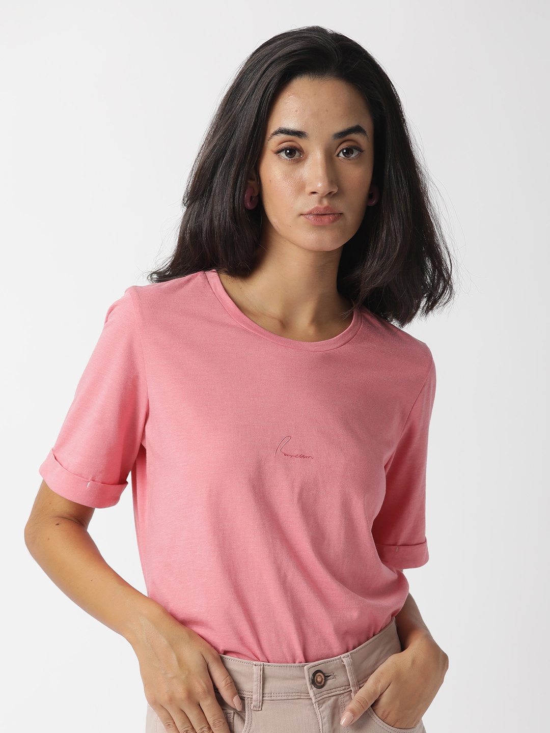 

RAREISM Women Pink Slim Fit T-shirt
