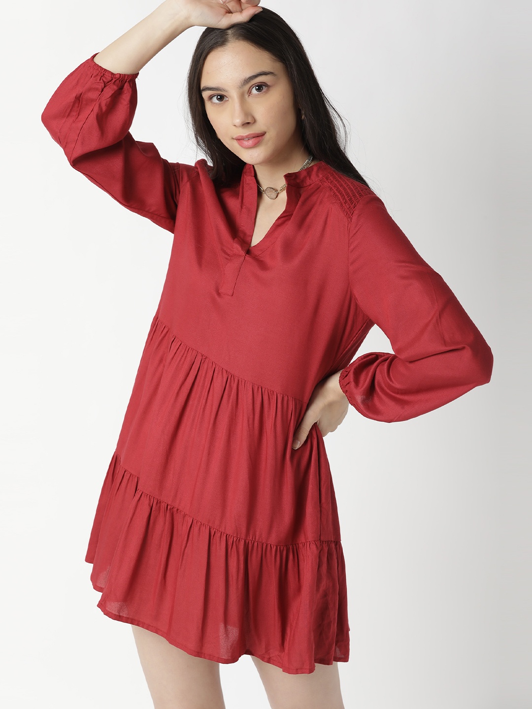 

RAREISM Red Tiered A-Line Dress