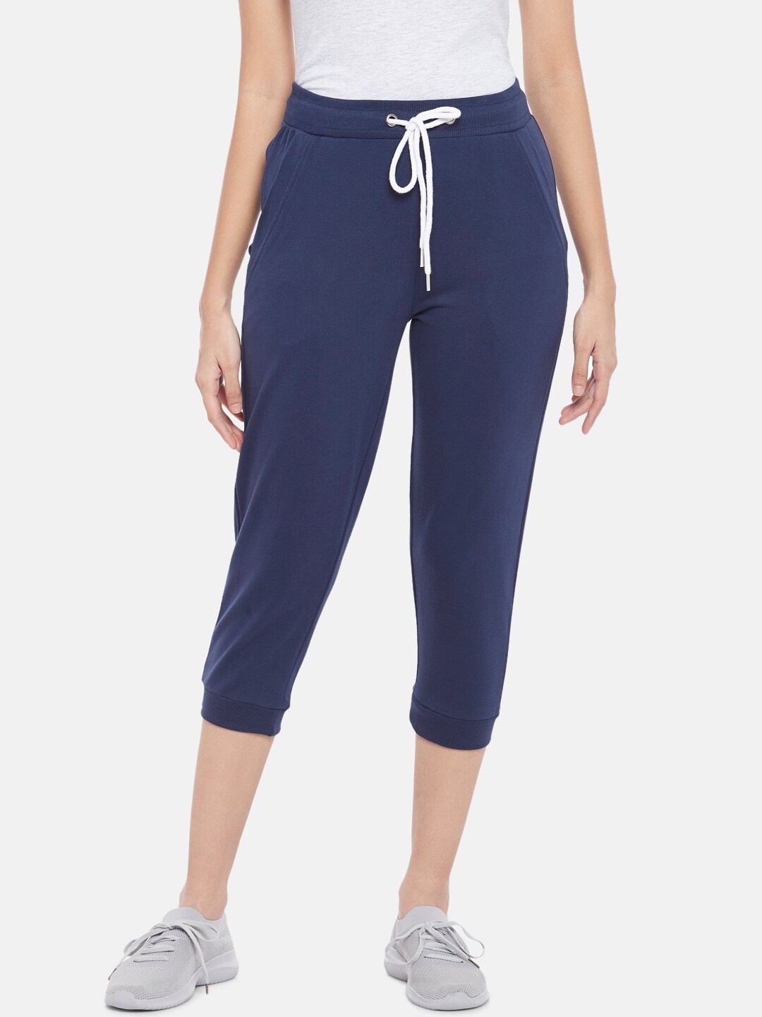

Ajile by Pantaloons Women Navy Blue & White Pure Cotton Capris