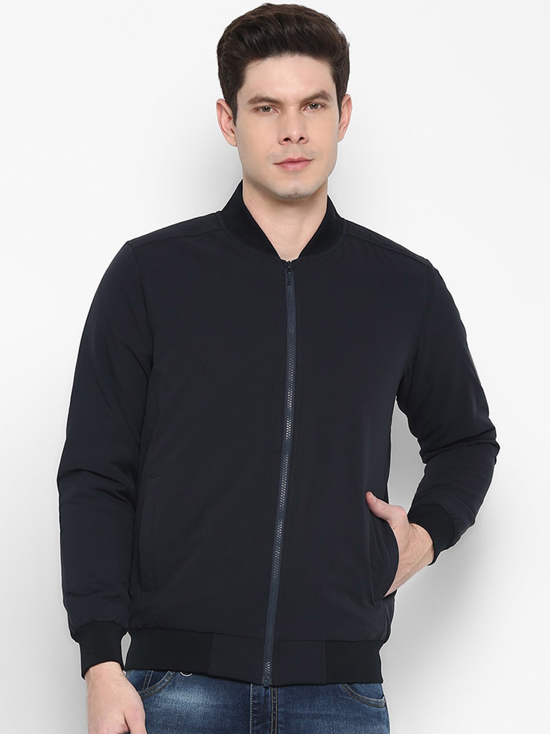 

Red Chief Men Navy Blue Water Resistant Bomber Jacket