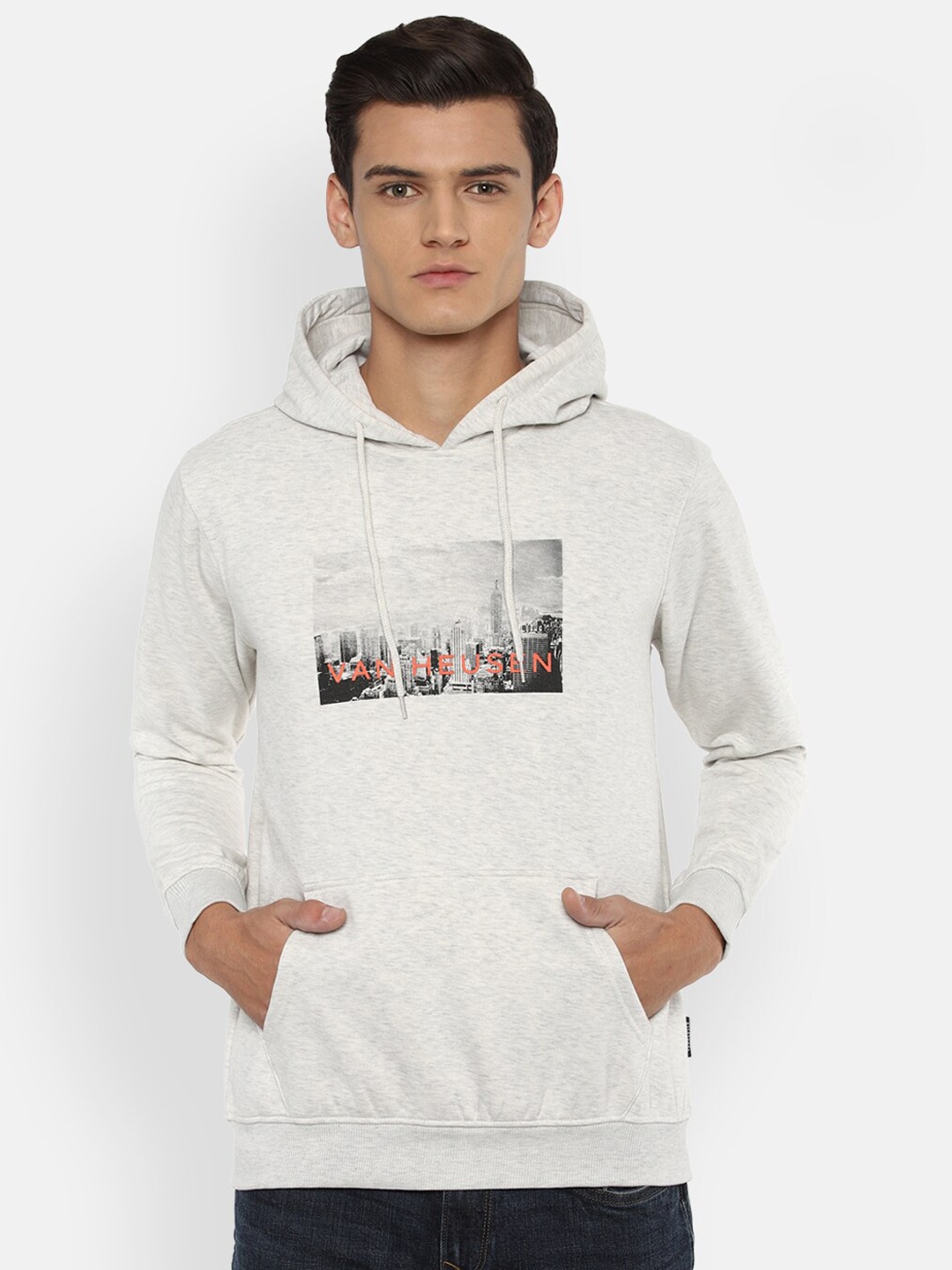 

Van Heusen Sport Men Grey Printed Hooded Sweatshirt