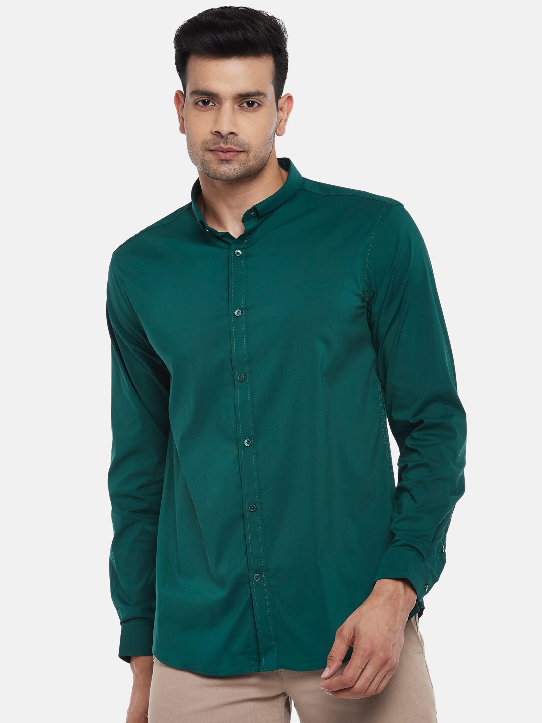 

BYFORD by Pantaloons Men Green Slim Fit Opaque Pure Cotton Casual Shirt