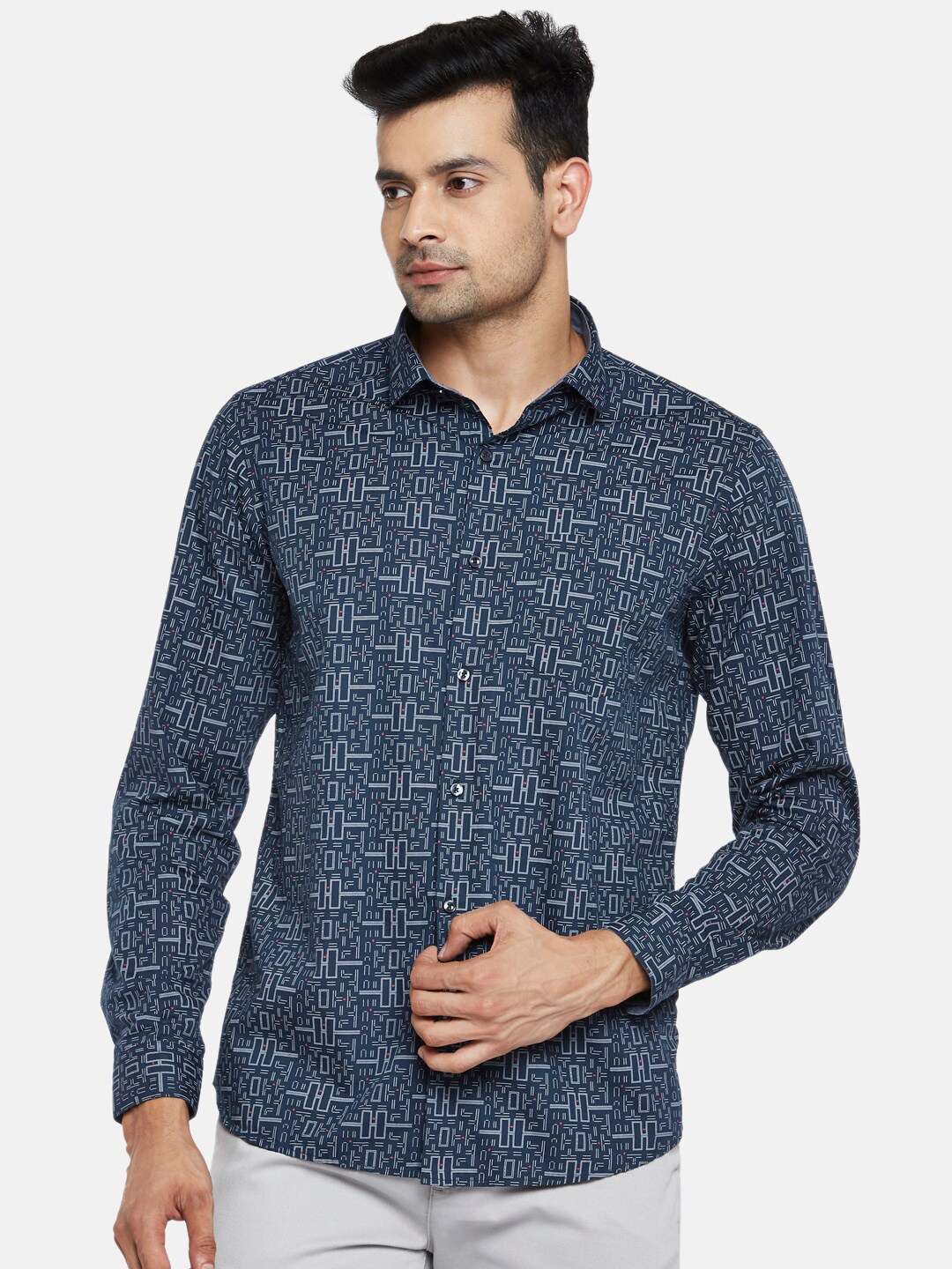 

BYFORD by Pantaloons Men Blue Slim Fit Opaque Printed Casual Shirt