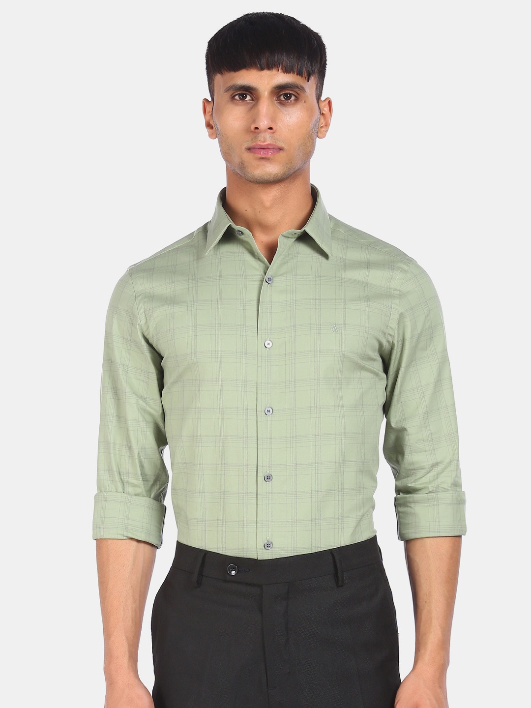 

Arrow New York Men Green Slim Fit Opaque Pure Cotton Checked Casual Shirt