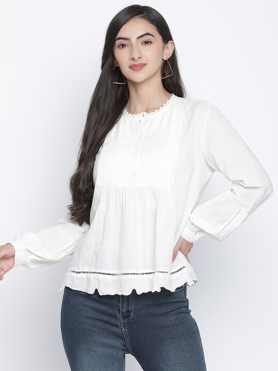 

Oxolloxo White Pure Cotton Solid A-Line Top