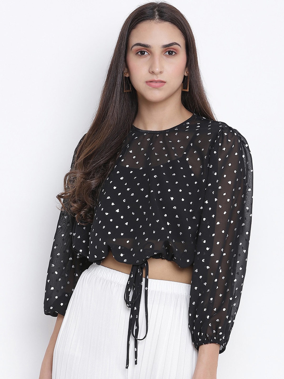 

Oxolloxo Black Regular Polka Dot Crop Top