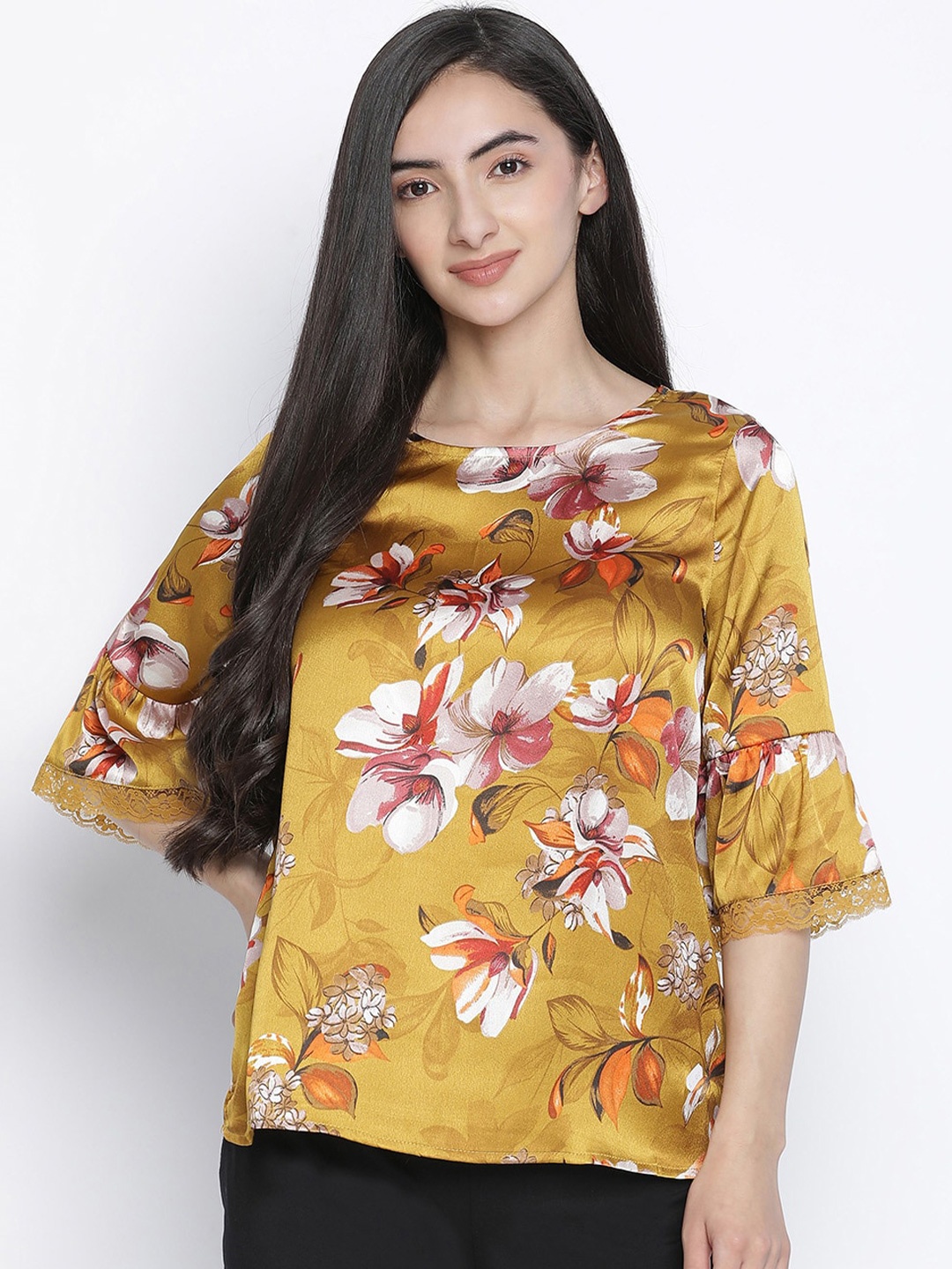 

Oxolloxo Mustard Yellow & White Floral Regular Top