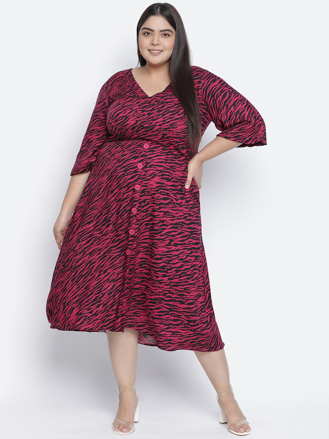 

Oxolloxo Purple Floral Crepe A-Line Midi Dress