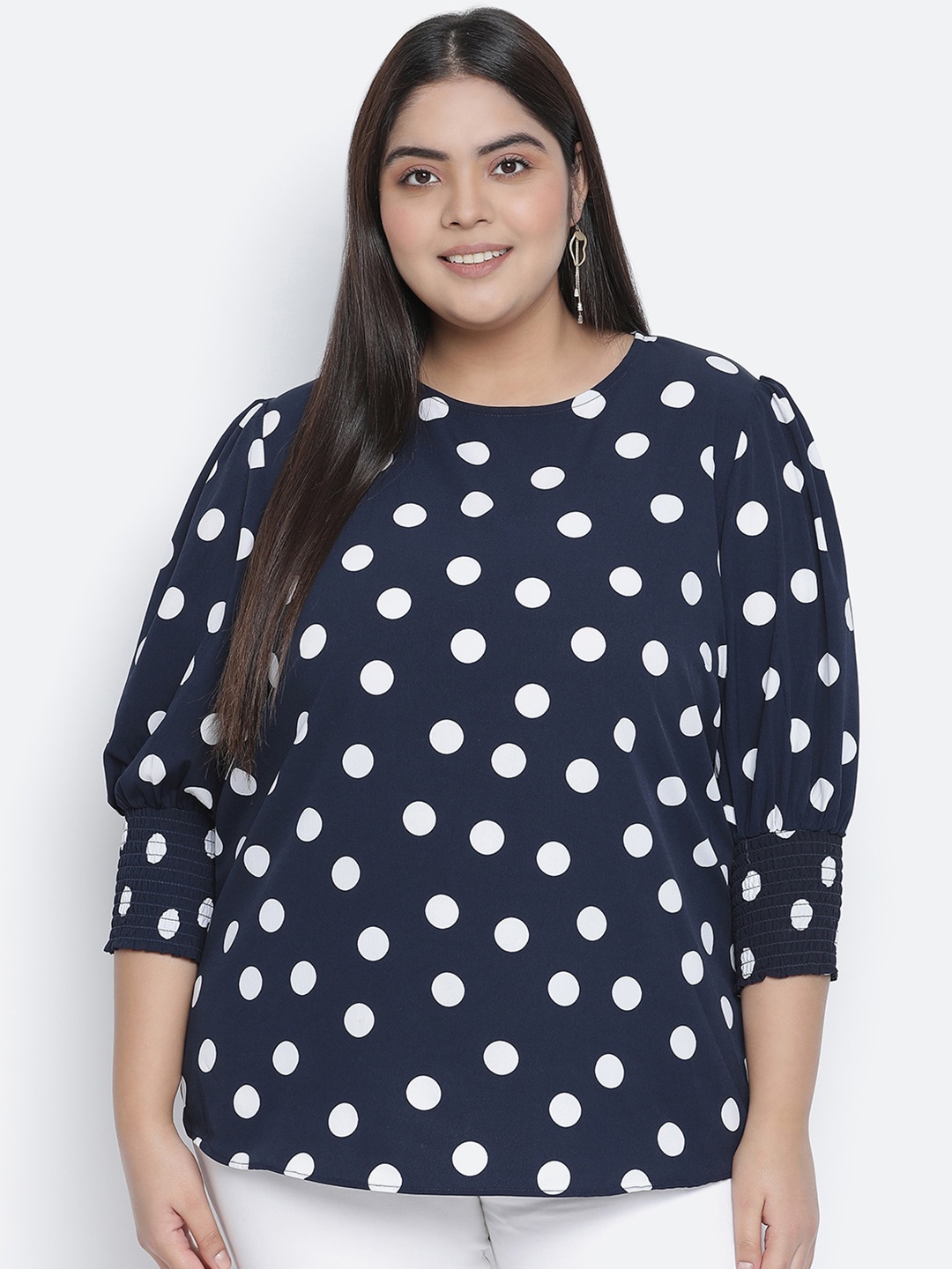 

Oxolloxo Navy Blue & White Regular Top