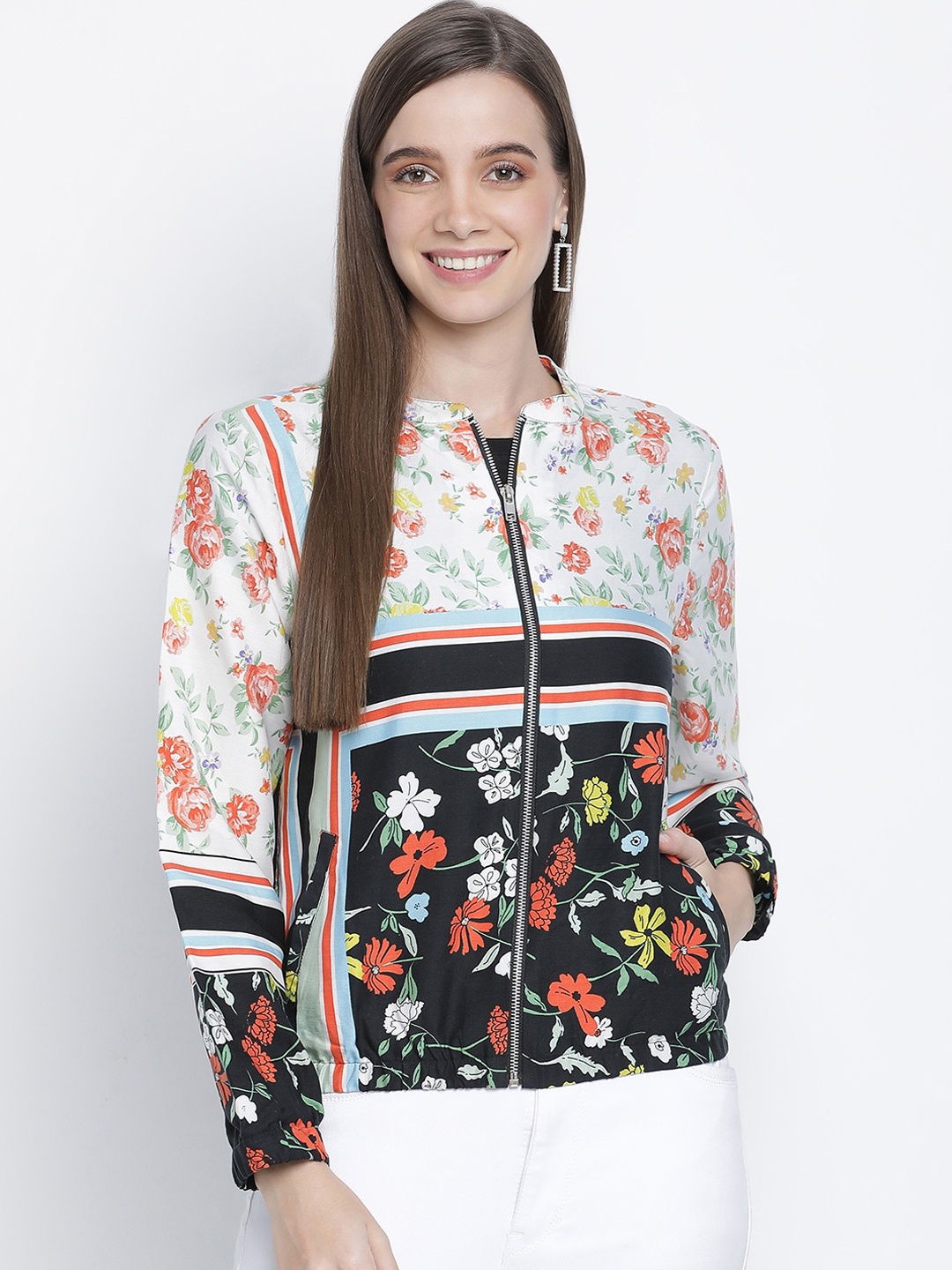 

Oxolloxo Women Multicoloured Floral Lightweight Bomber, Multi