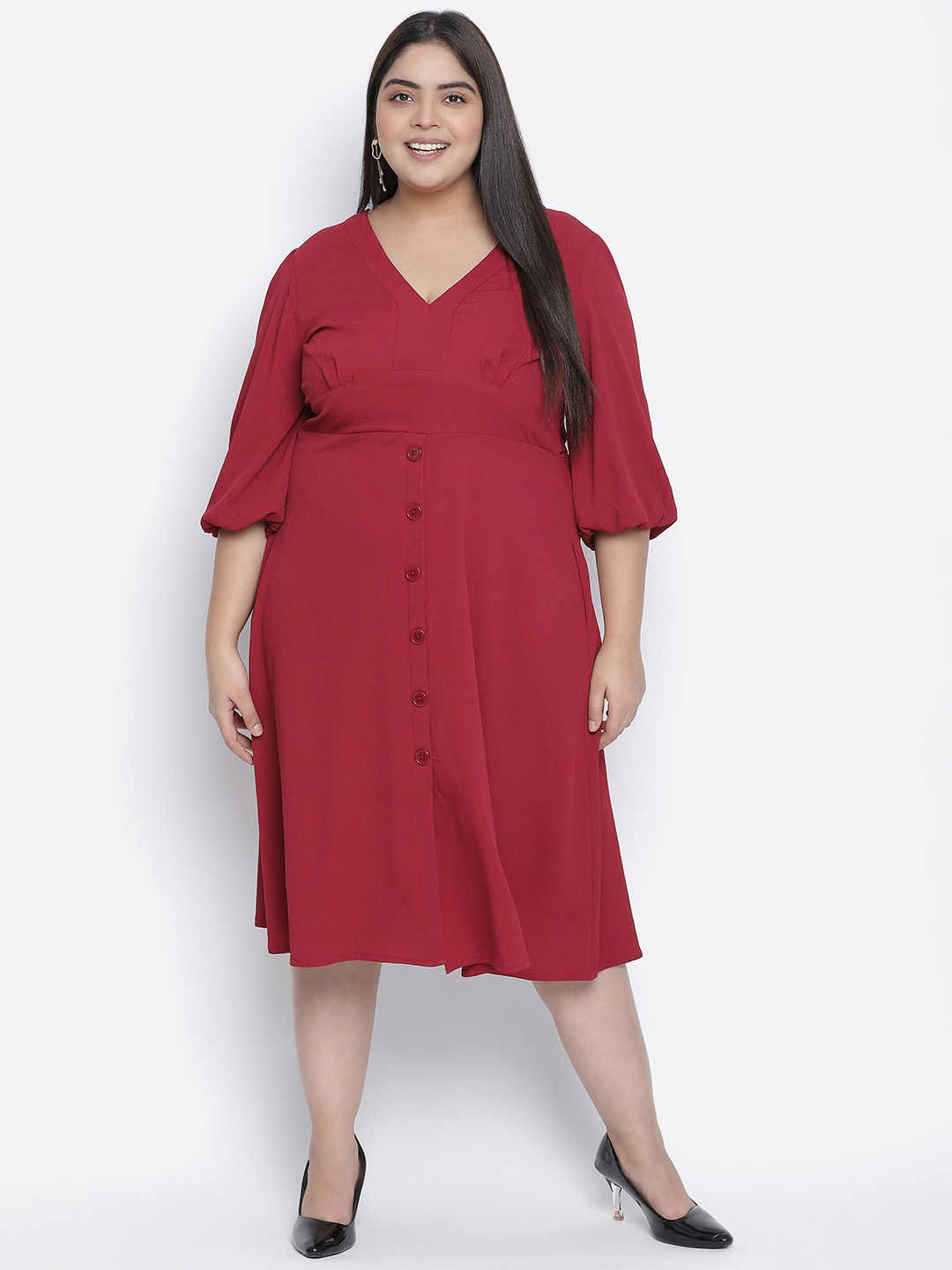 

Oxolloxo Rust Satin A-Line Midi Dress