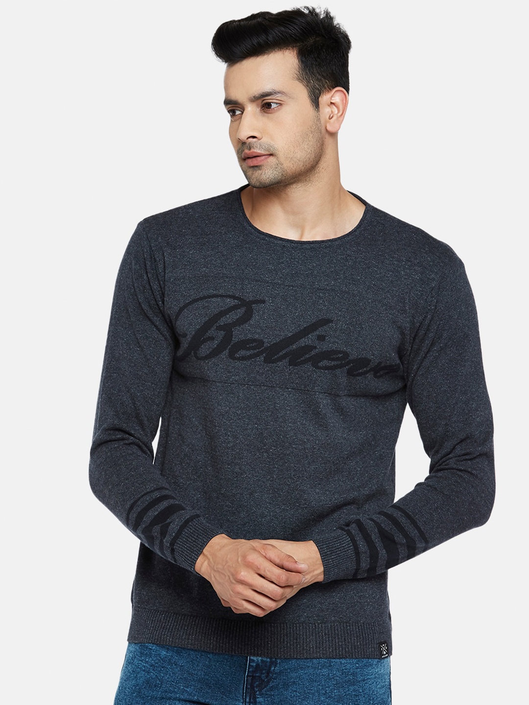 

People Men Charcoal Cotton Typography Printed Pullover