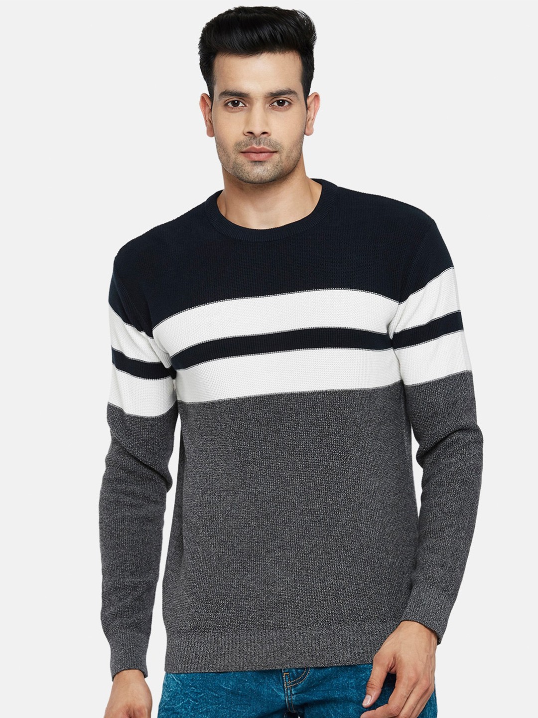 

People Men Blue & Grey Striped Pullover