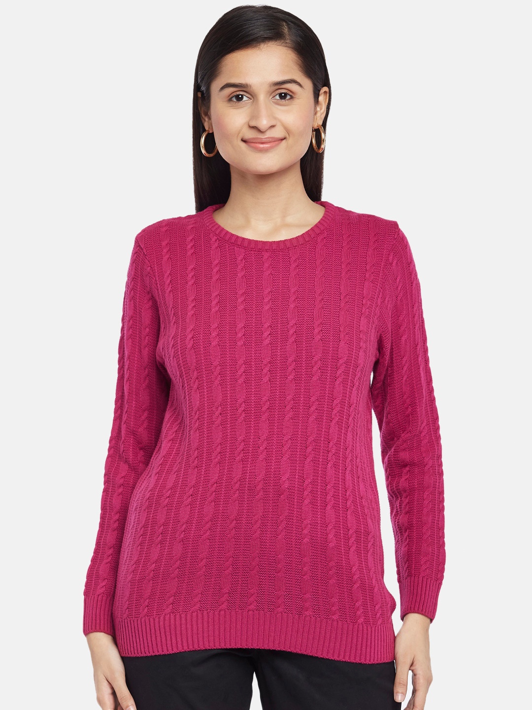 

Honey by Pantaloons Women Fuchsia Acrylic Cable Knit Pullover