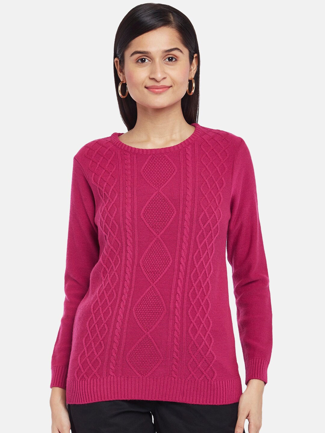

Honey by Pantaloons Women Fuchsia Cable Knit Pure Acrylic Pullover