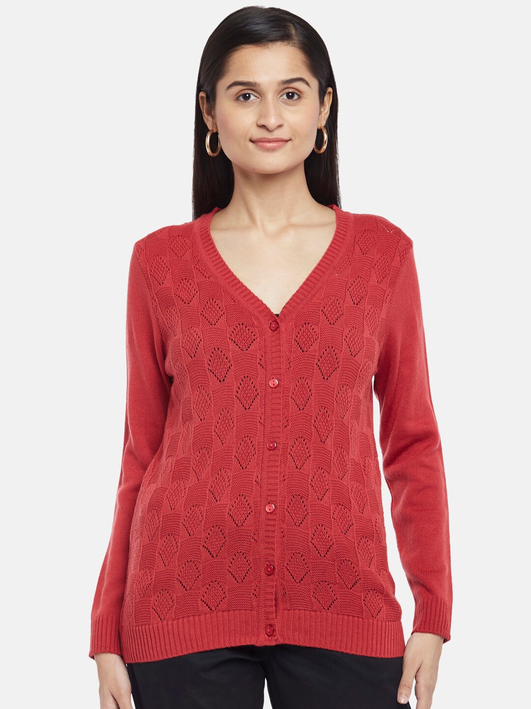 

Honey by Pantaloons Women Pink Acrylic Cable Knit Cardigan