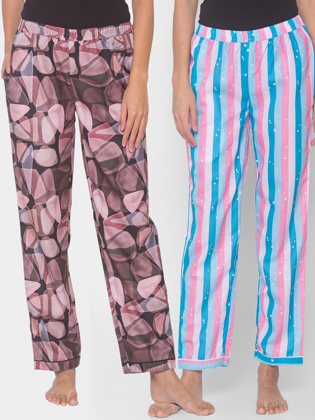 

FashionRack Women Black & Multicolored Pack of 2 Cotton Printed Lounge Pants