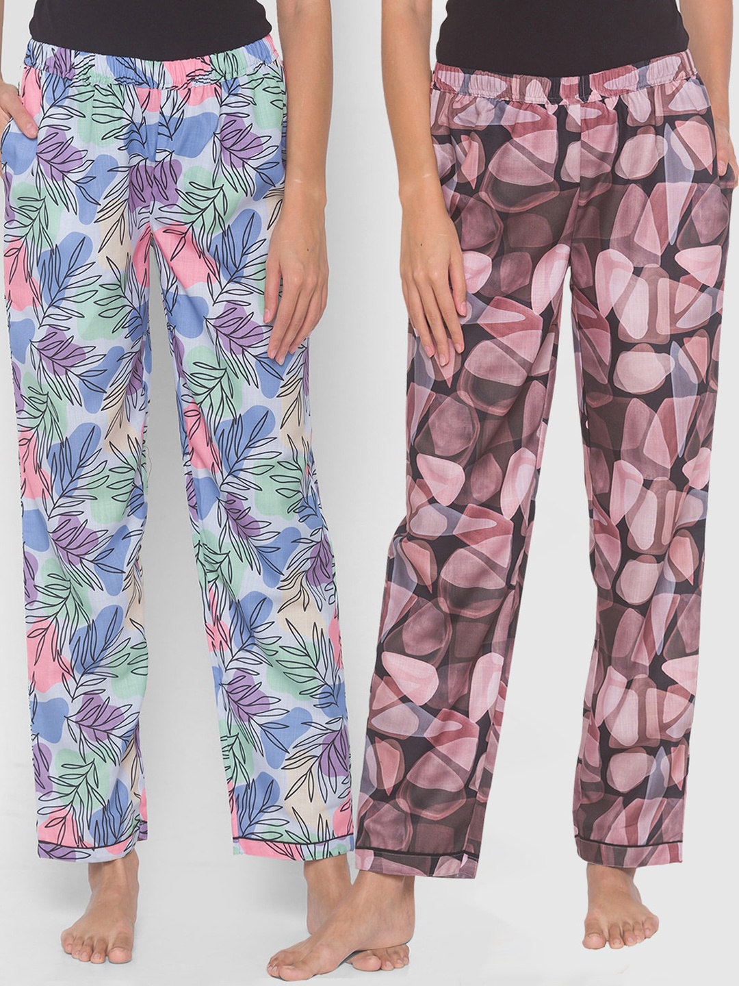 

FashionRack Women Set of 2 Printed Cotton Lounge Pants, Black