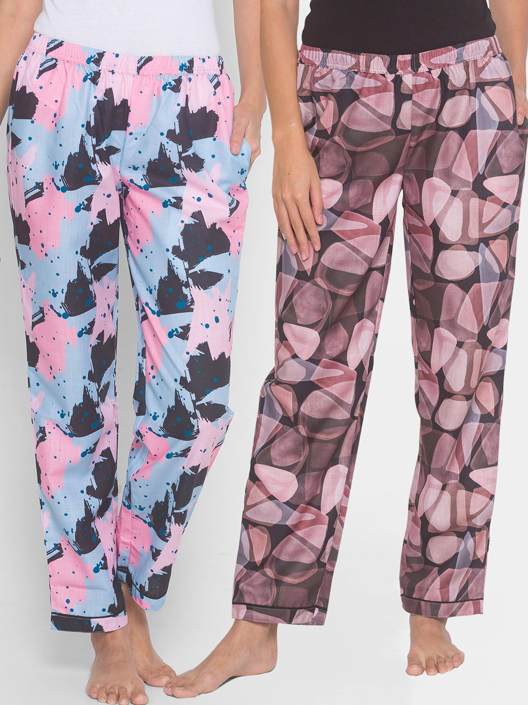 

FashionRack Women Set of 2 Printed Cotton Lounge Pants, Black