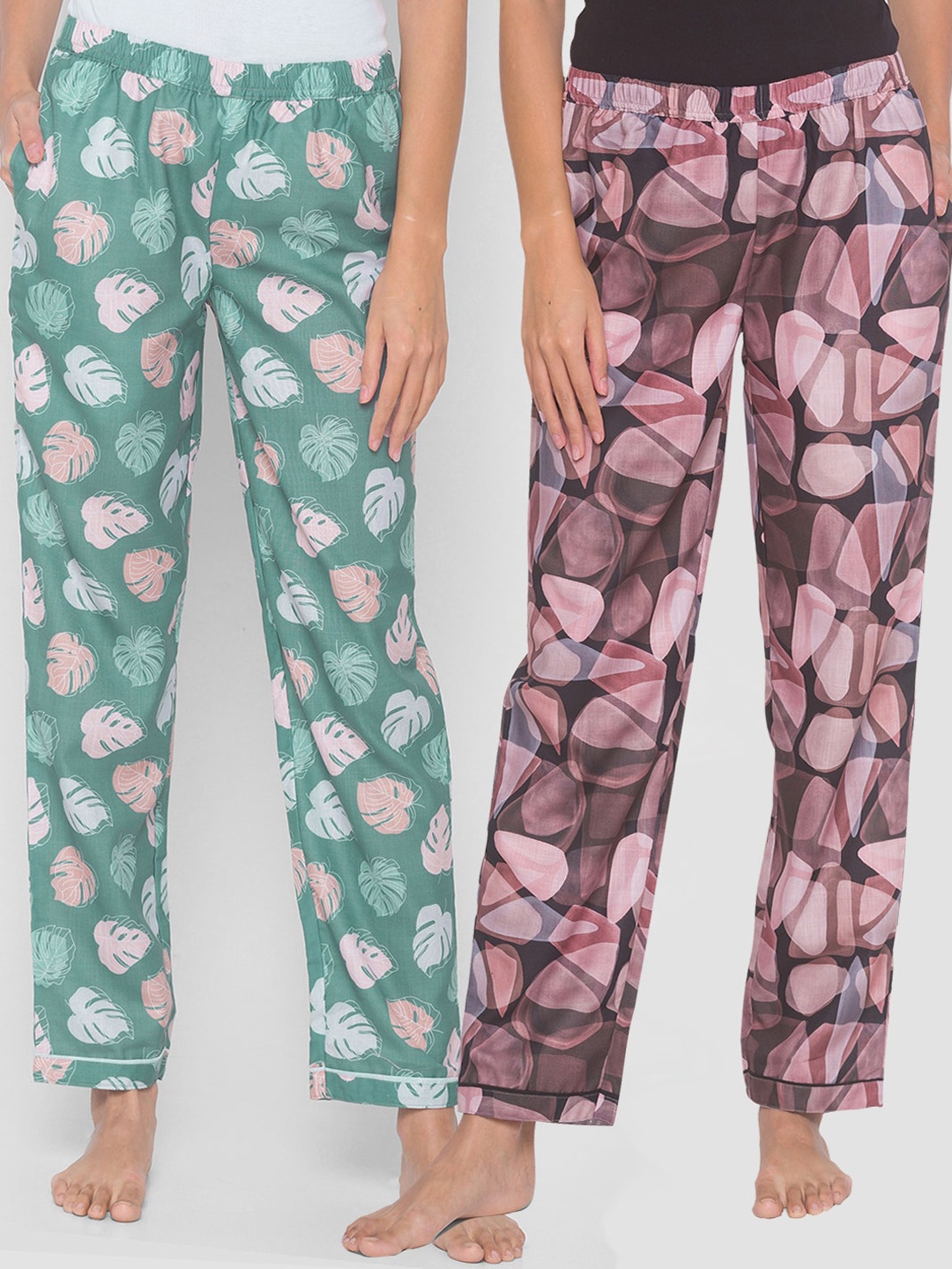 

FashionRack Women Black & Green Pack of 2 Printed Cotton Lounge Pants