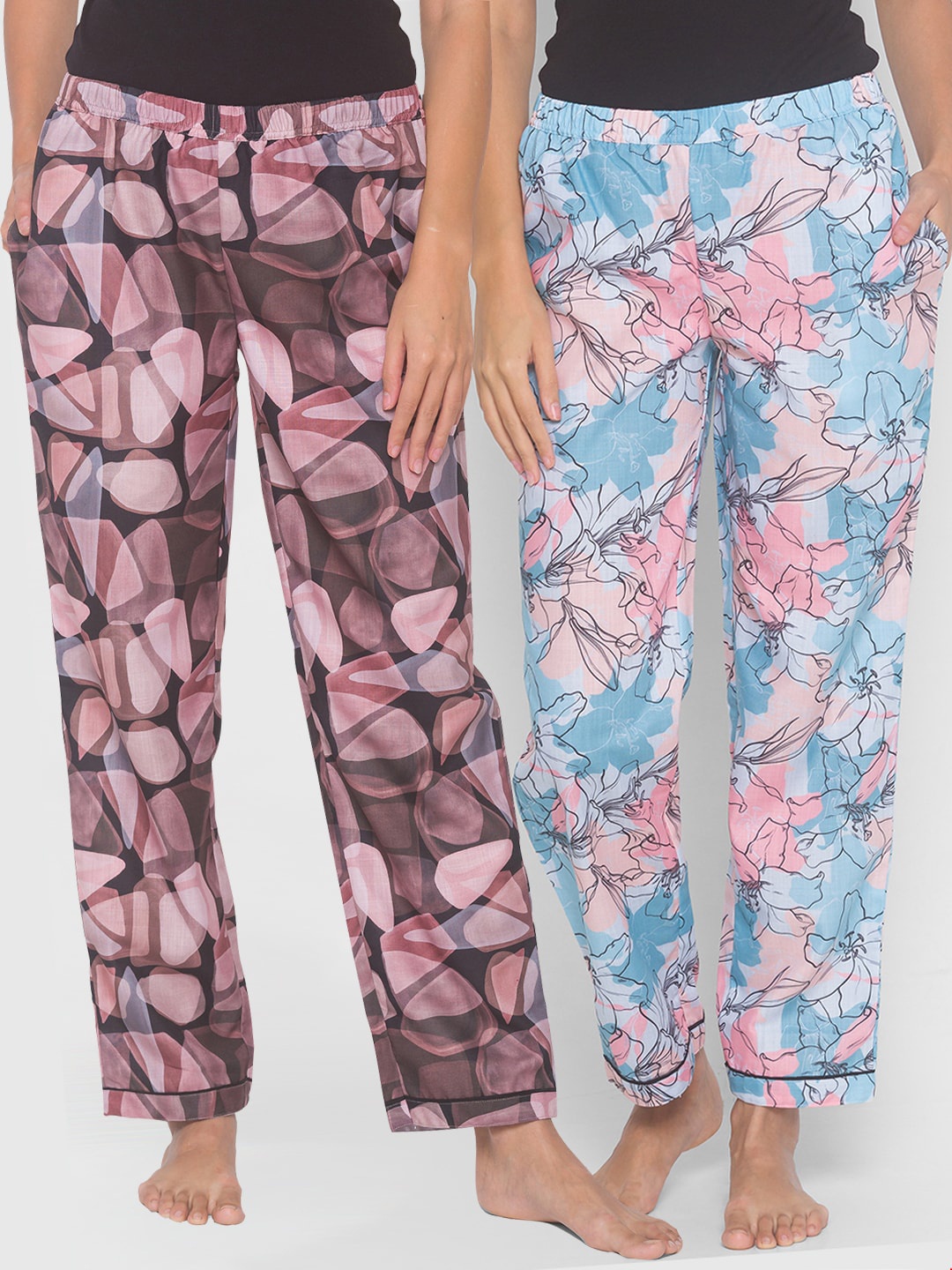 

FashionRack Women Set of 2 Printed Cotton Lounge Pants, Black