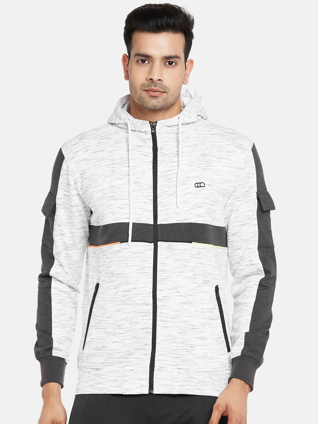

Ajile by Pantaloons Men Grey Melange Printed Hooded Sweatshirt
