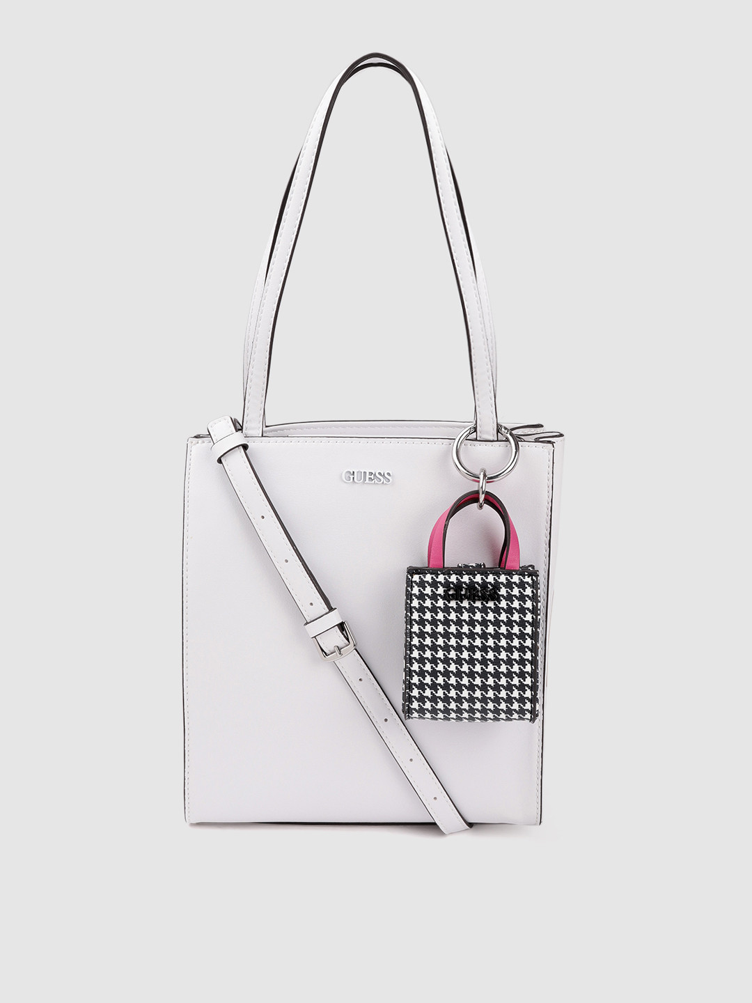 

GUESS White Solid Structured Shoulder Bag with Pouch