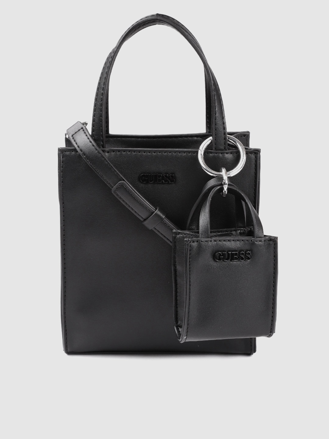 

GUESS Black Solid Structured Handheld Bag with Pouch