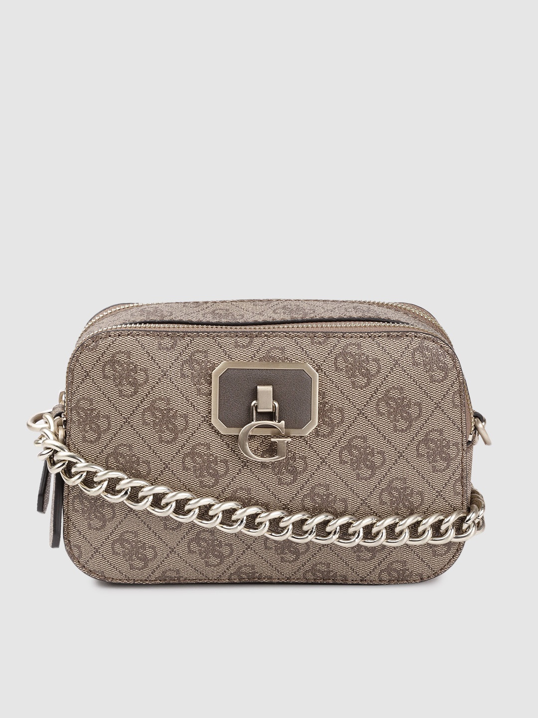 

GUESS Women Beige Brand Logo Printed Sling Bag