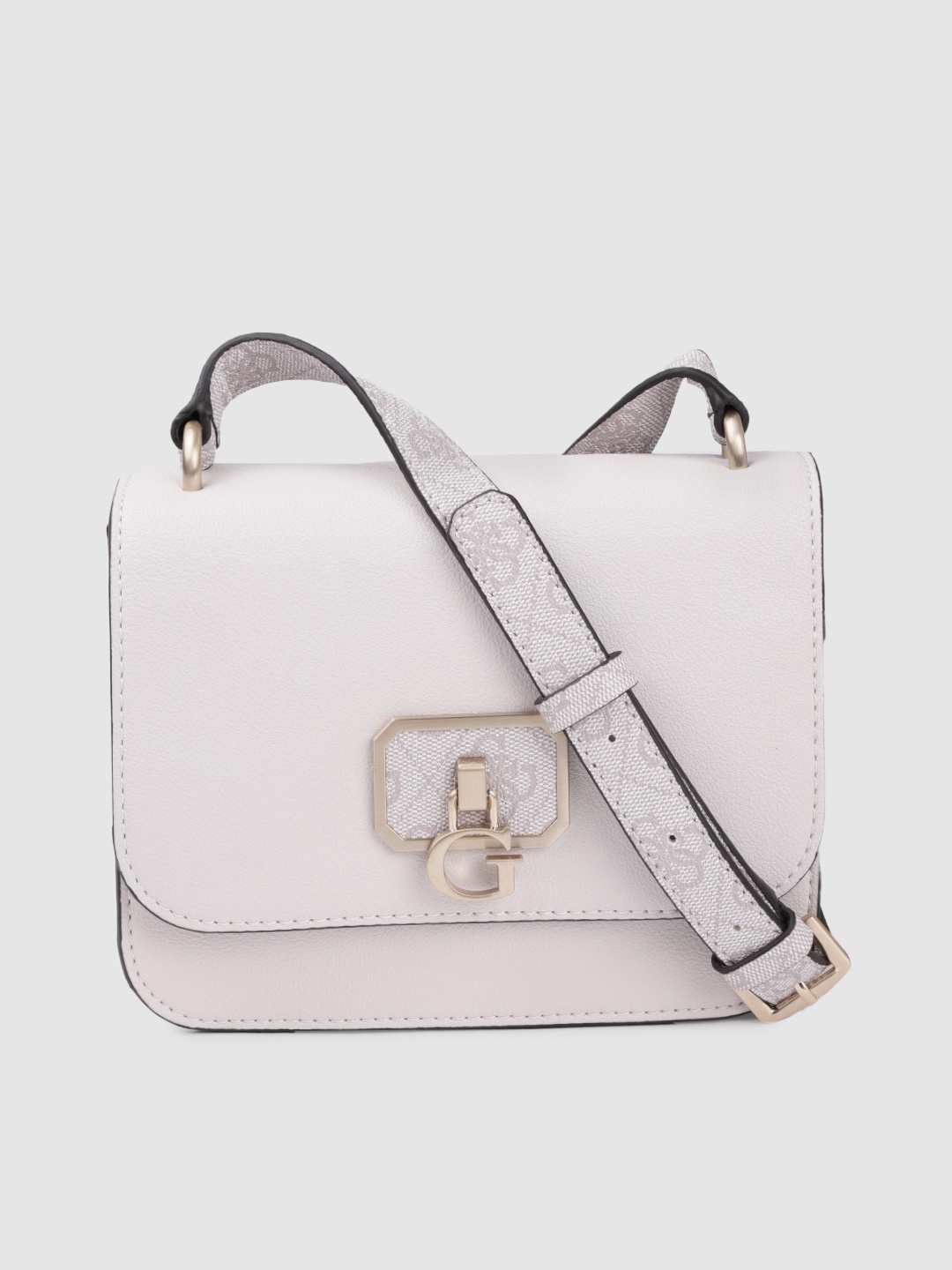 

GUESS Pink Solid Metallic Detail Structured Sling Bag with Non-Detachable Sling Strap