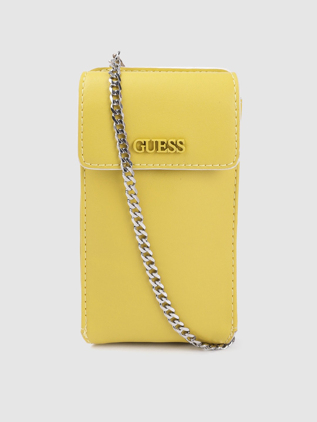 

GUESS Lime Yellow Solid Small Structured Sling Bag with Detachable Sling Strap