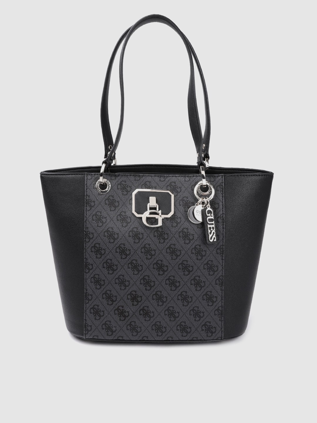 

GUESS Charcoal Grey & Black Brand Logo Print Shoulder Bag
