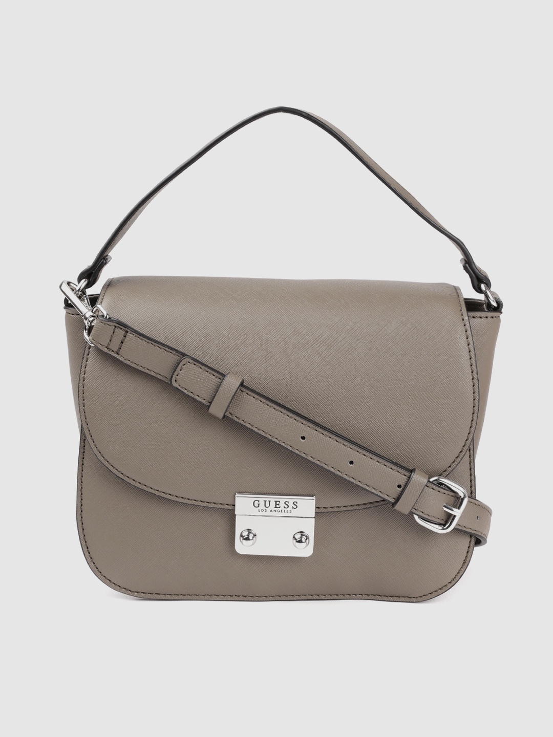 

GUESS Taupe Saffiano Textured Structured Satchel