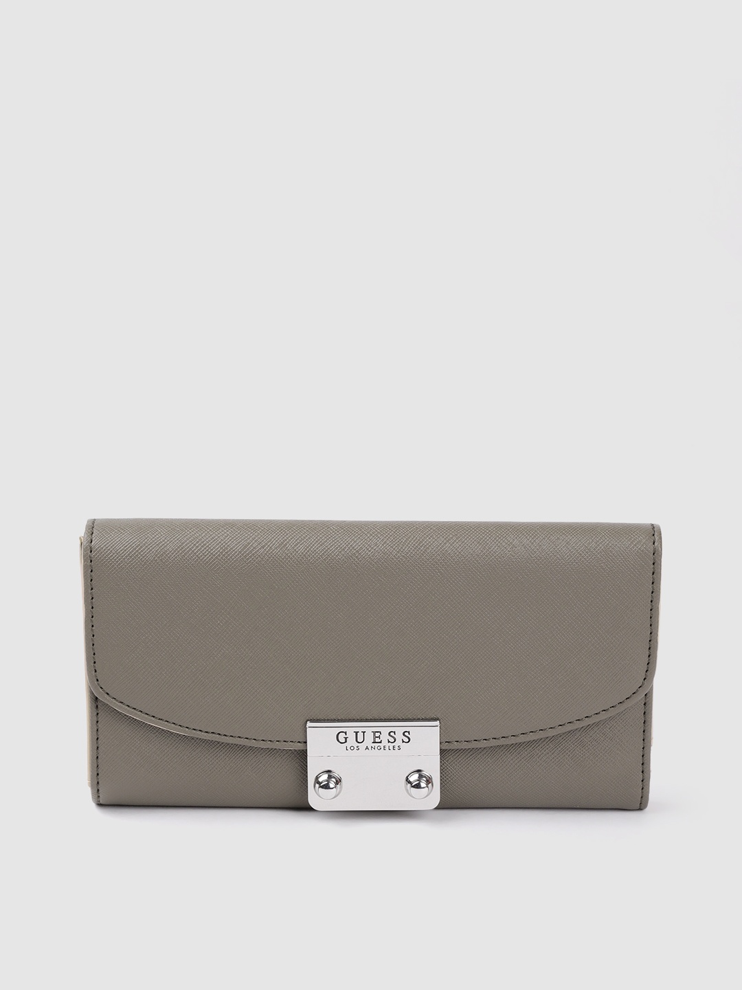

GUESS Women Olive Green Saffiano Textured Three Fold Wallet