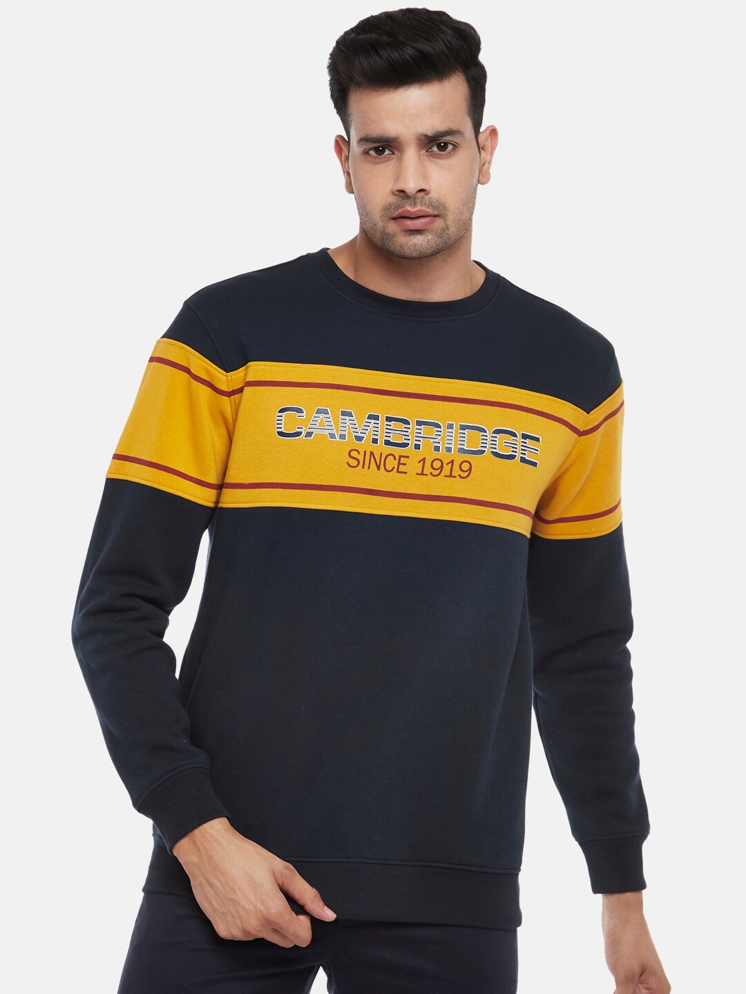 

BYFORD by Pantaloons Men Navy Blue Colourblocked Sweatshirt