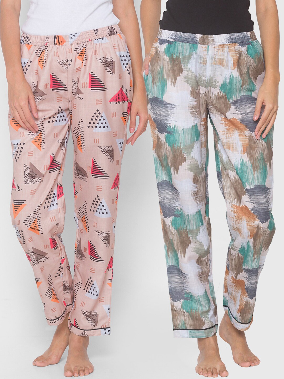 

FashionRack Women Set of 2 Printed Cotton Lounge Pants, Beige