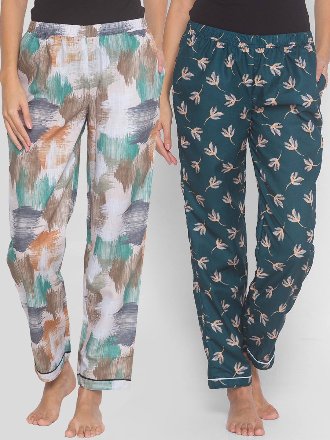 

FashionRack Women Beige & Green Pack of 2 Printed Cotton Lounge Pants