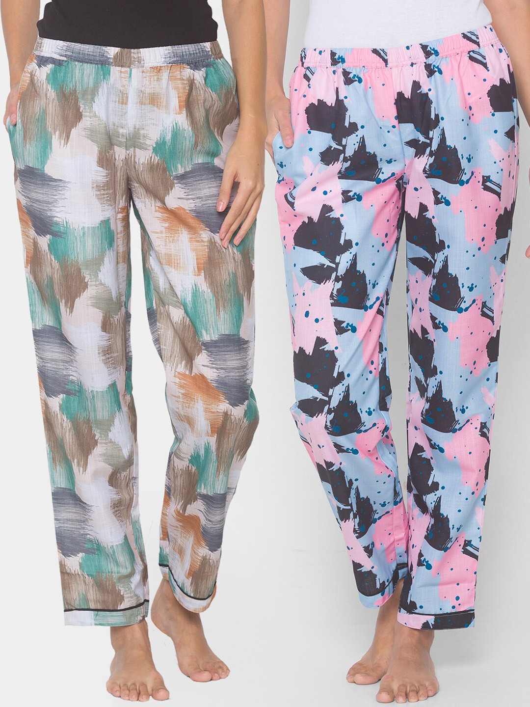 

FashionRack Women Set of 2 Printed Cotton Lounge Pants, Beige