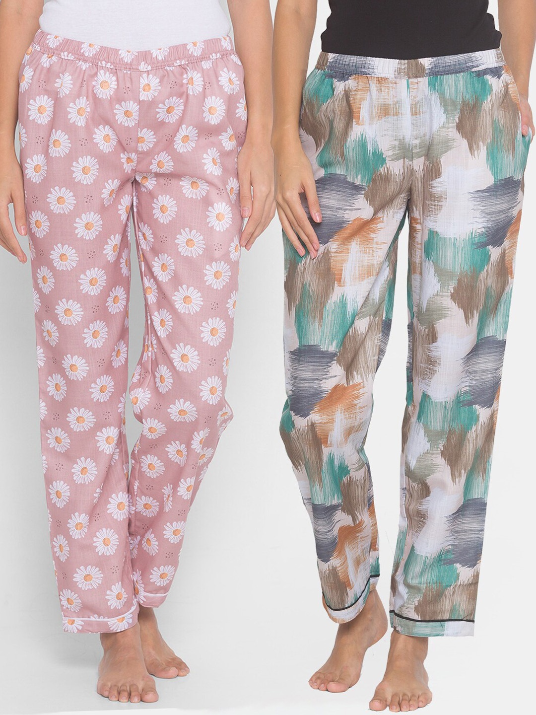 

FashionRack Women Pack of 2 Beige & Pink Printed Lounge Pants