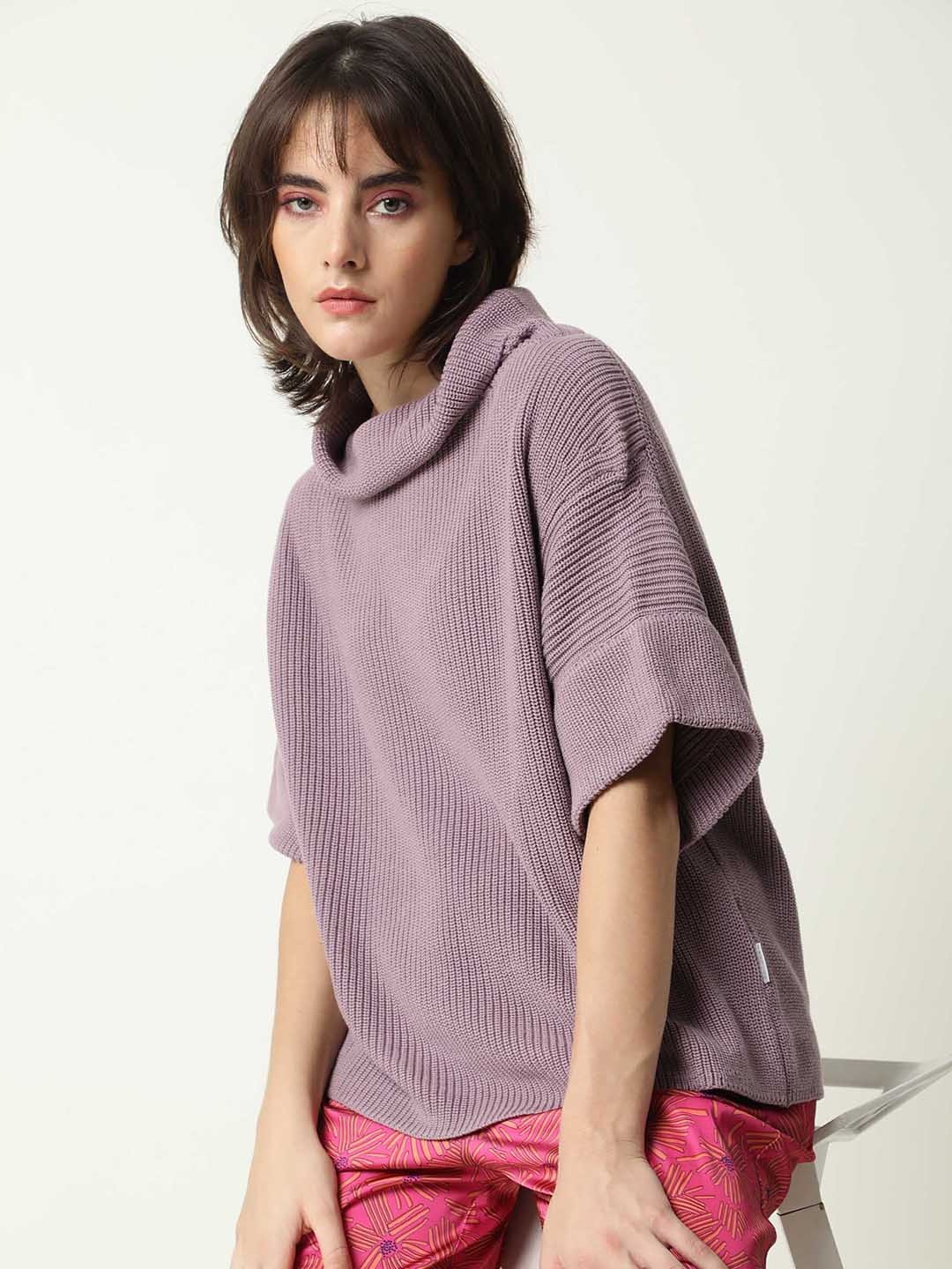 

RAREISM Women Purple Cable Knit Pullover