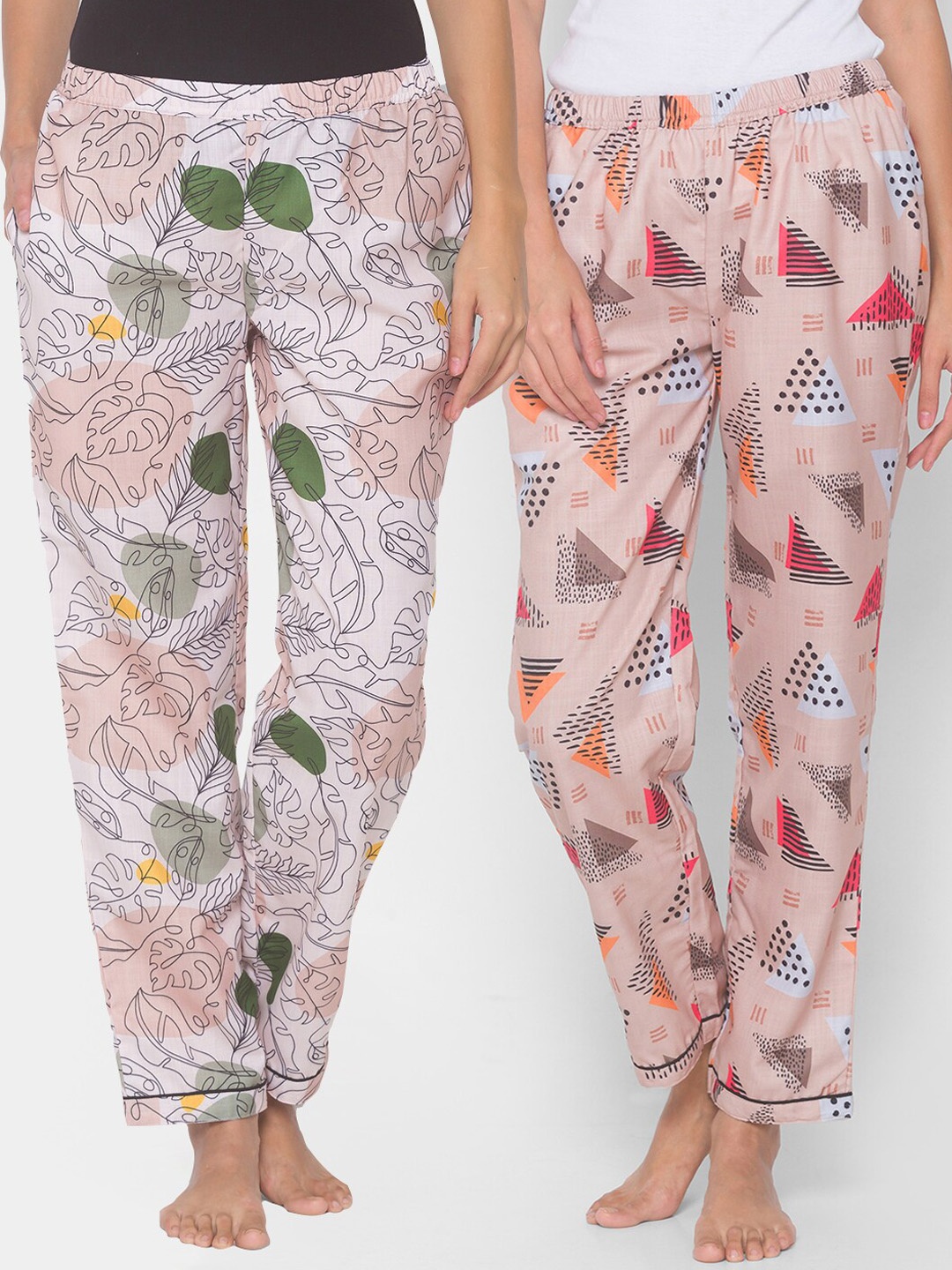 

FashionRack Women Set of 2 Printed Cotton Lounge Pants, Beige
