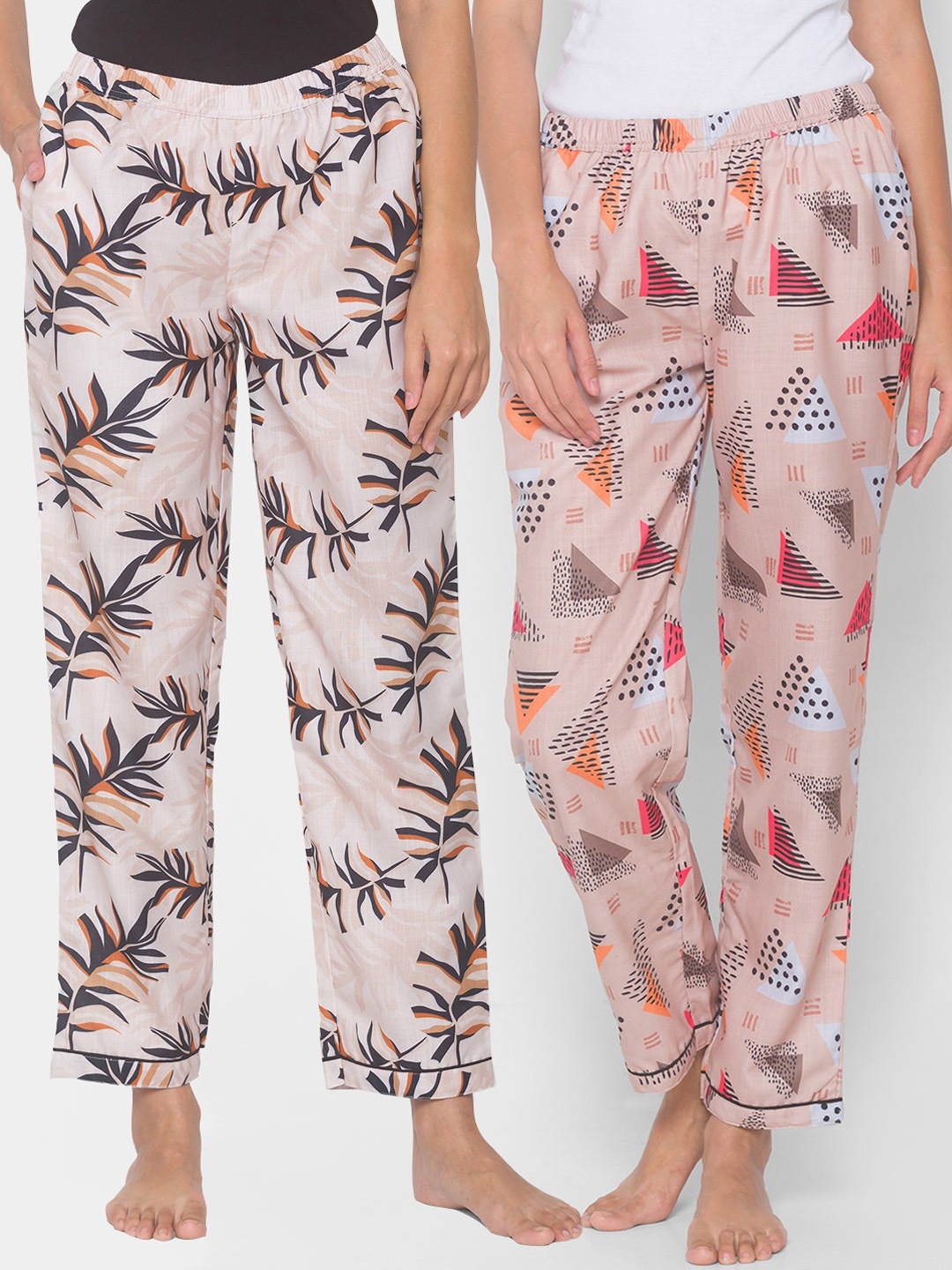 

FashionRack Women Beige Pack of 2 Printed Cotton Lounge Pants