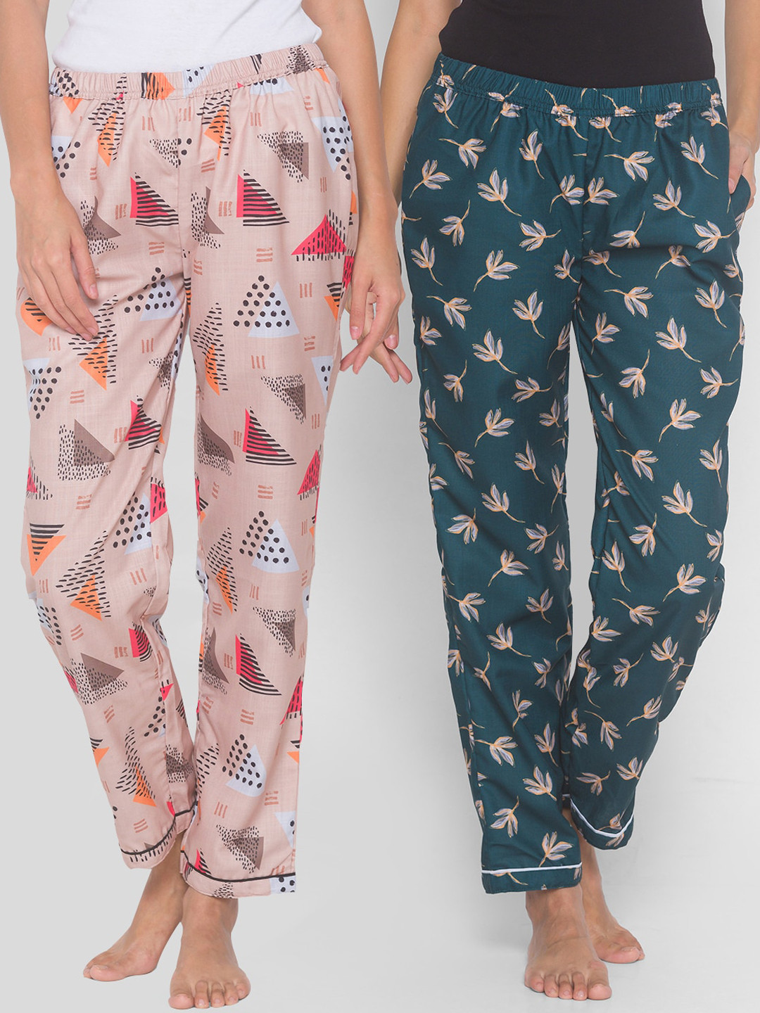 

FashionRack Women Beige & Green Pack of 2 Cotton Printed Lounge Pants