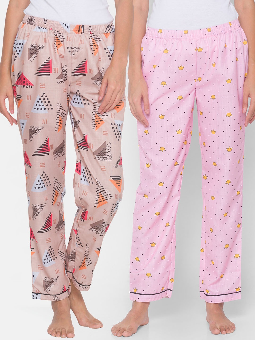 

FashionRack Women Beige & Pink Pack of 2 Printed Cotton Lounge Pants