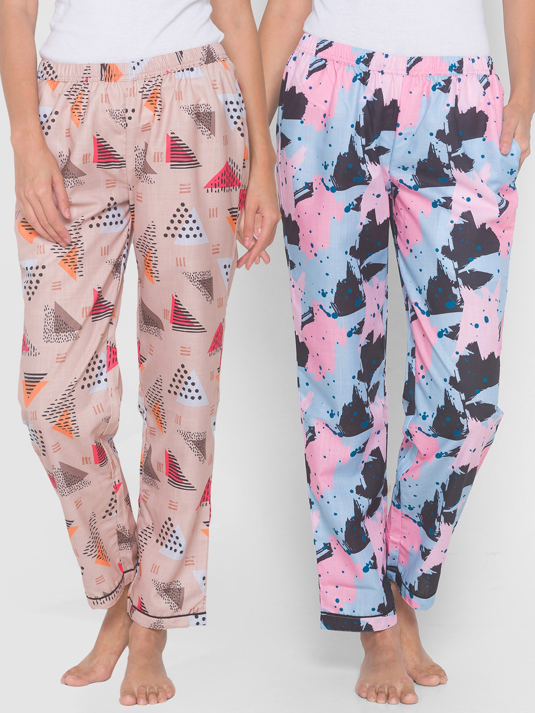 

FashionRack Women Beige & Blue Pack of 2 Cotton Printed Lounge Pants