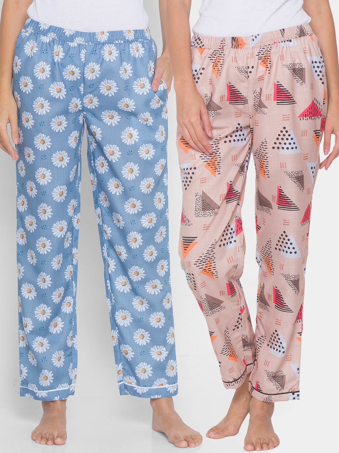 

FashionRack Women Set of 2 Printed Cotton Lounge Pants, Beige