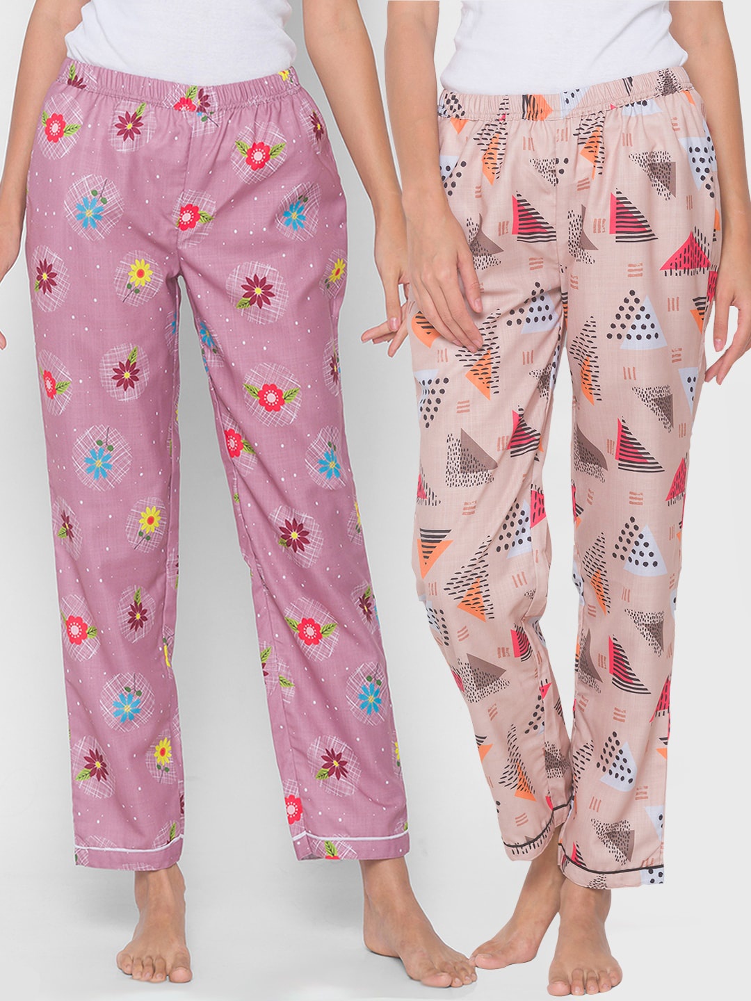 

FashionRack Women Beige & Purple Pack of 2 Printed Cotton Lounge Pants