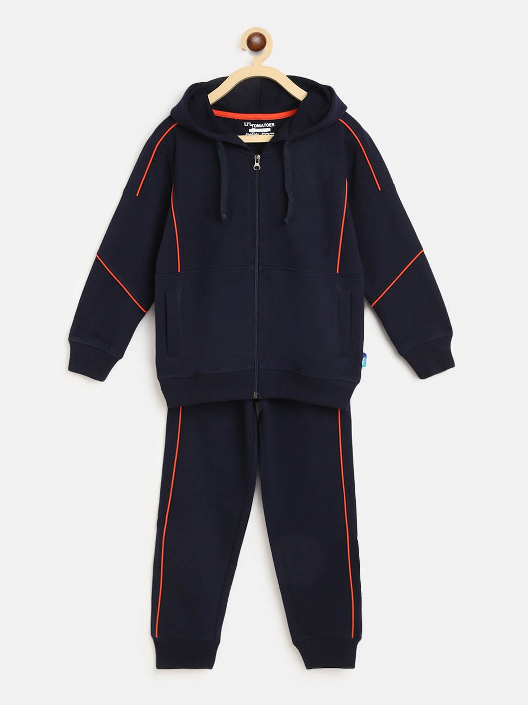 

Lil Tomatoes Boys Navy Blue Solid Pure Cotton Tracksuits